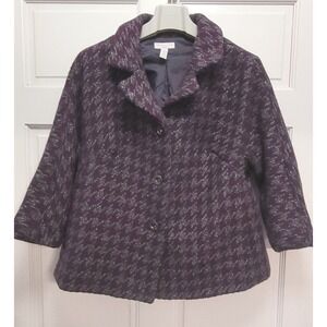 Charter Club Women's Wool Purple/Silver Houndstooth Tweed Blazer Coat - Size 0X
